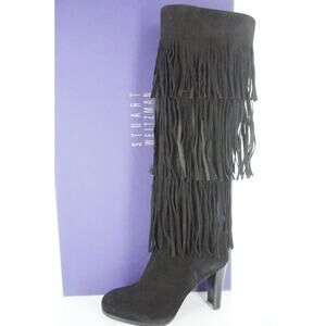 Stuart Weitzman Black Suede Fringie Sexy Tall Boots size 6 NIB $855 Trim